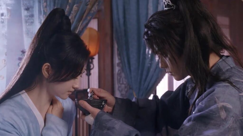 يبقى مع حبيبتـه و يتأكد بأنها تتناول العلاج لتتعافى ( ارض عجائب الحب )