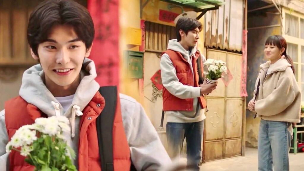 يعطيها ورد ابيض , لكنه لا تريدها لكي لا تصاب بلعنة  ( نهر يجري خلاله )