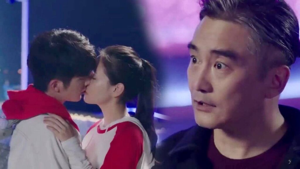 يراه والده وهو يقبــل حبيبـــته ( تزلج في الحب )