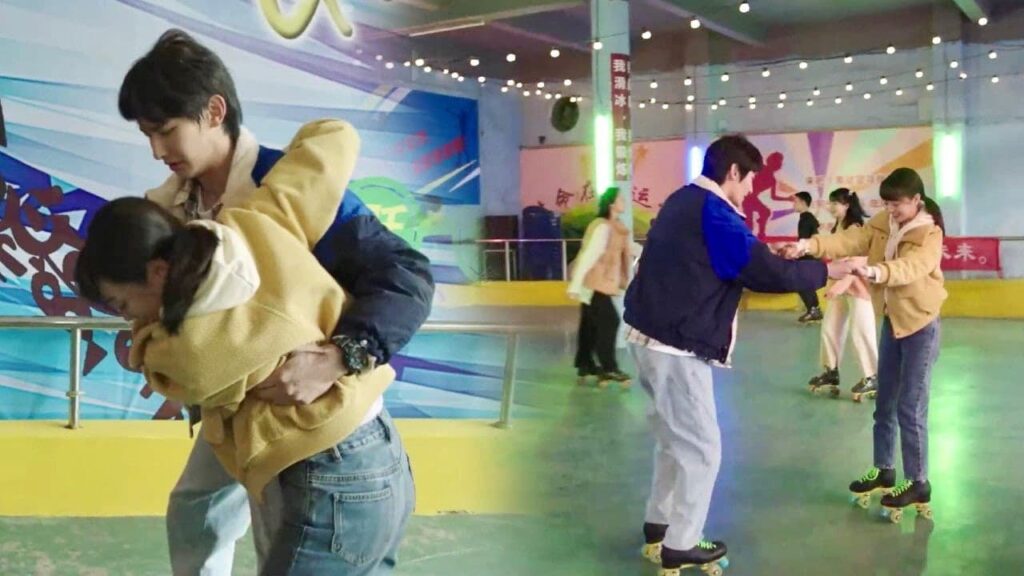 يعلمها كيف تتزلج ويطلب منها ان تثق بــه ❤️😍 ( نهر يجري خلاله )