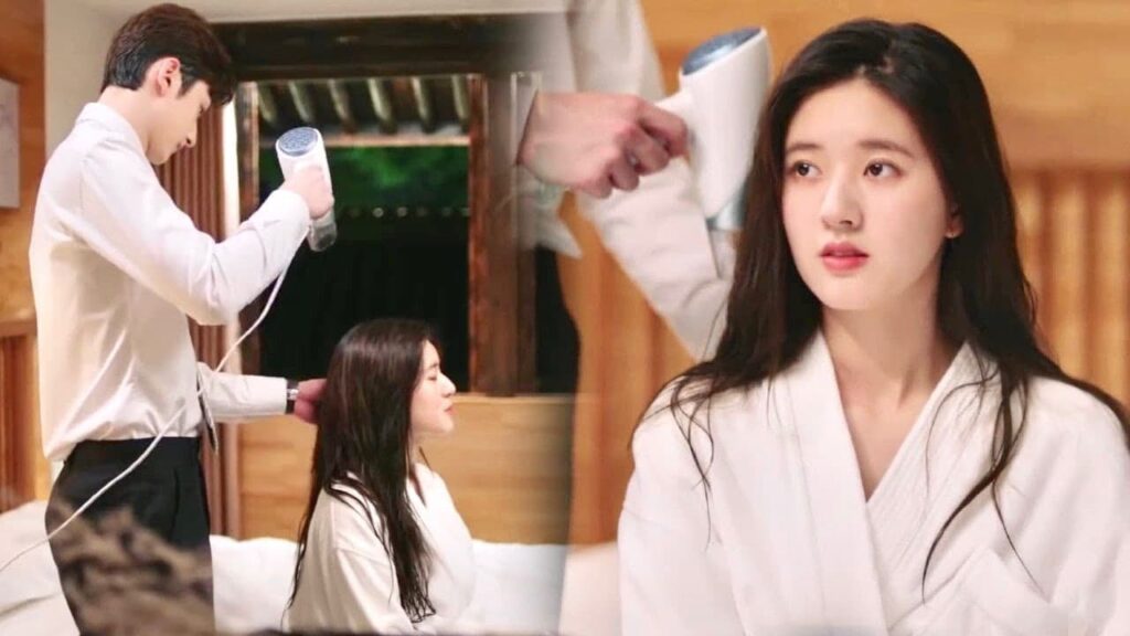 يقضيان الليلة معا في الفندق لذا يدللها و جفف لها شعرها 🙊❤️ ( ارجوك اطمئن يا سيد لينغ)