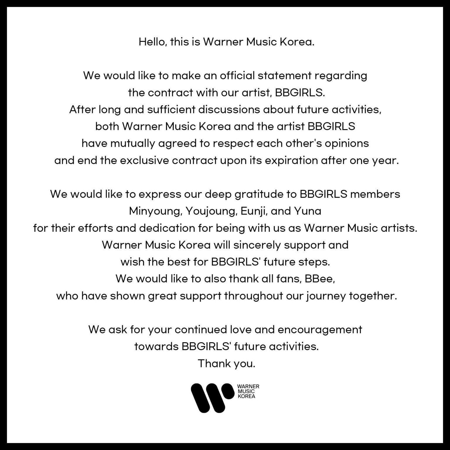 غادرت BBGIRLS شركة Warner Music Korea