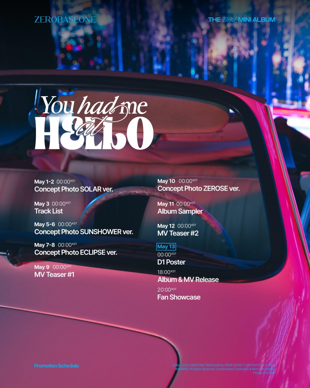 ZEROBASEONE (ZB1) - الألبوم المصغر الثالث: You had me at HELLO (جدول العودة)
