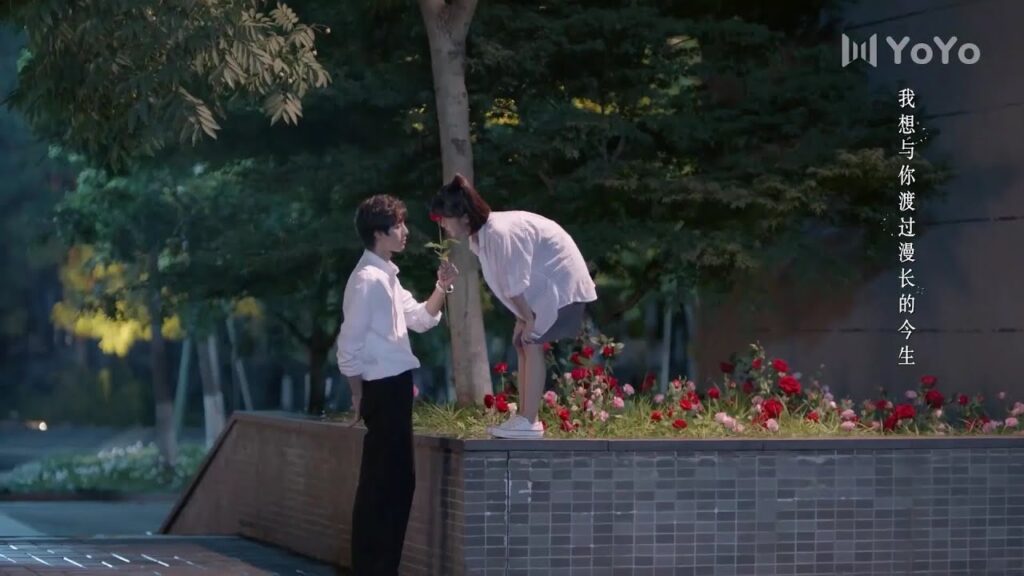 يجعل حبيبتـه القصيرة تقف على مكان مرتفـع لكي يعطيها الورد بشكل رومانسي ( عزباء محترفة )