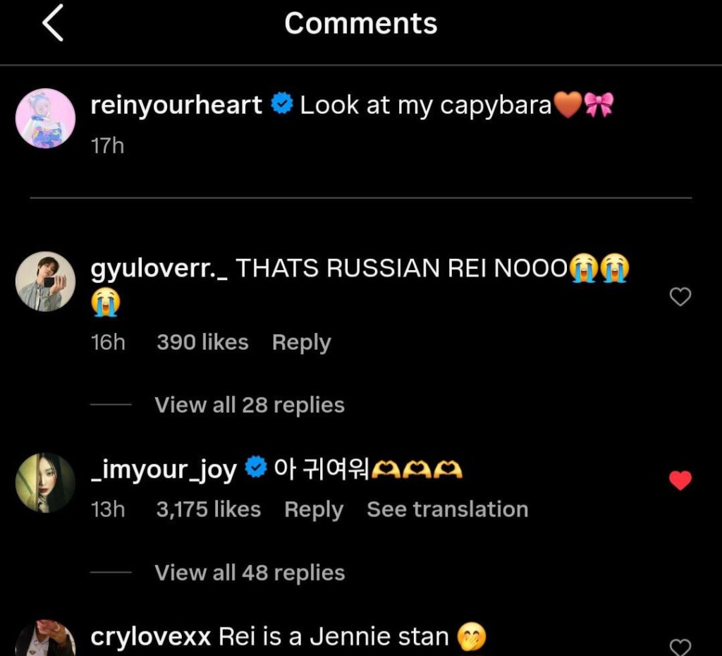 علقت جوي (Red Velvet) على أحدث منشور لـ Rei على Instagram!