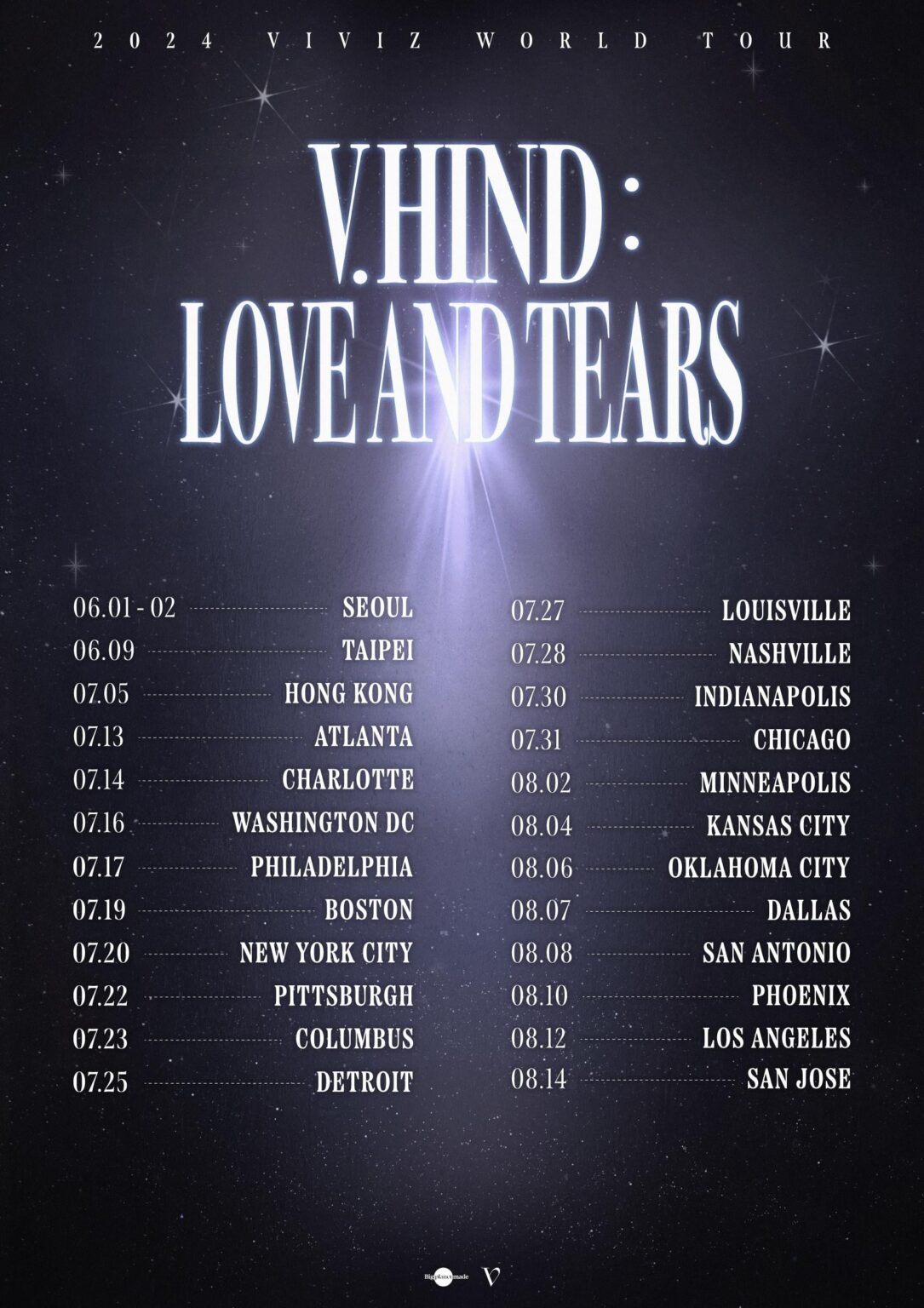 VIVIZ - الجولة العالمية 2024: V.hind: Love and Tears (ملصق إعلان الجدول الزمني)
