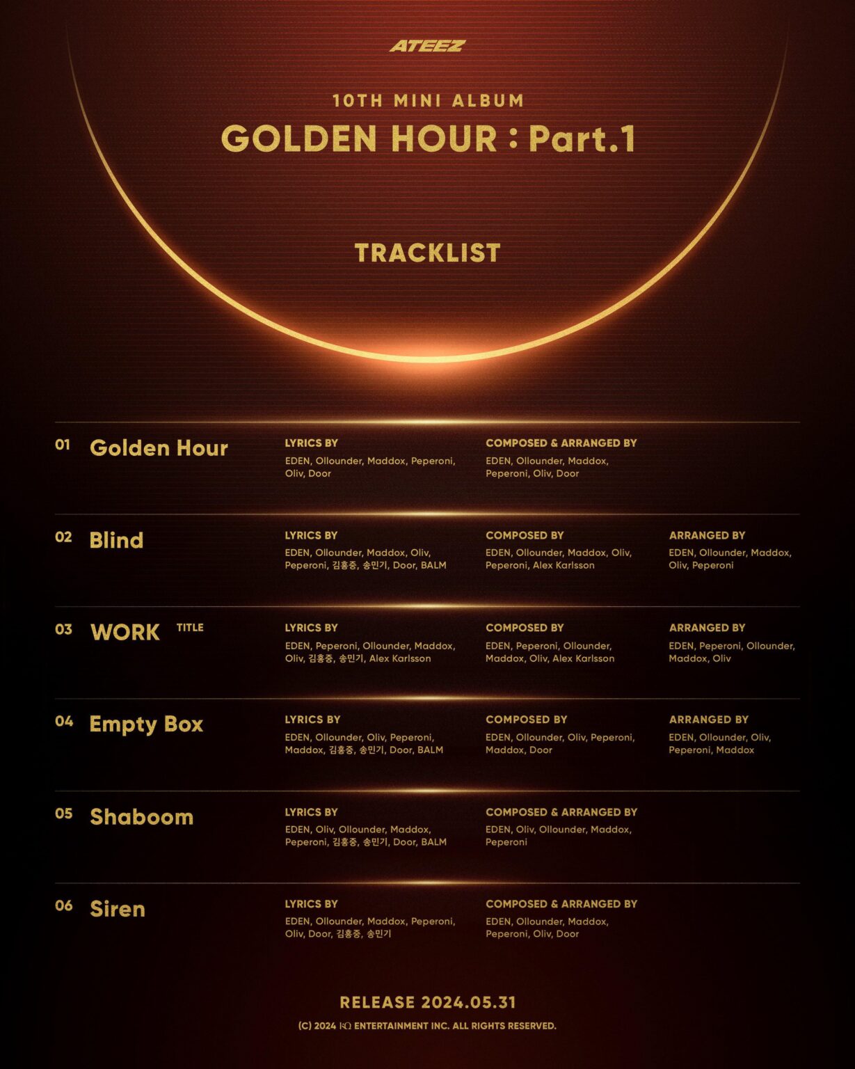 ATEEZ - الألبوم المصغر العاشر "GOLDEN HOUR: الجزء 1" (قائمة الأغاني)