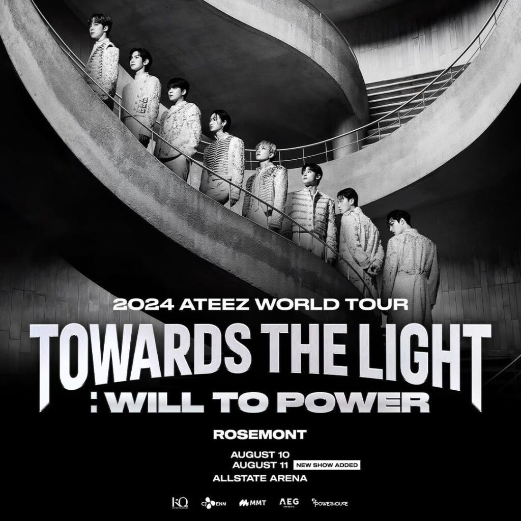 240502 Allstate Arena: تمت إضافة عرض ATEEZ الجديد في 11 أغسطس!  يبدأ العرض المسبق لعضوية ATINY وATEEZLIVE PRESALE غدًا في الساعة 10 صباحًا بالتوقيت المحلي.  يبدأ البيع العام يوم الجمعة الساعة 10 صباحًا بالتوقيت المحلي.