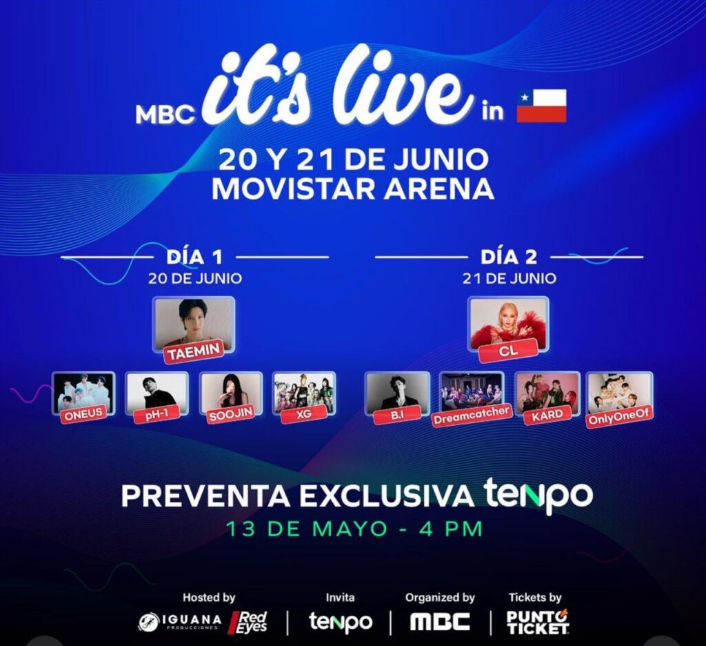 TAEMIN، ONEUS، pH-1، Soojin، XG، CL، BI، Dreamcatcher، KARD، OnlyOneOf سيقدمون عروضهم على MBC إنه مباشر في تشيلي (20-21 يونيو)