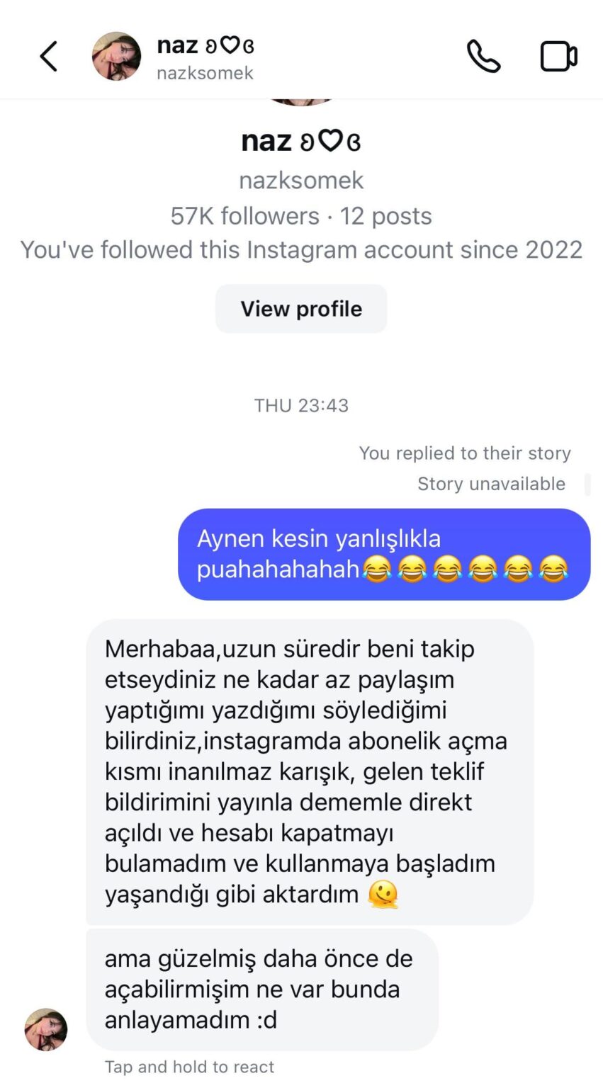 Instagram aboneliğini yanlışlıkla açtım diyor. İnandınız mı