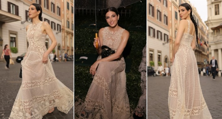 رزان جمال بفستان الكروشيه في جلسة تصوير بشوارع روما | ألبوم رزان جمال