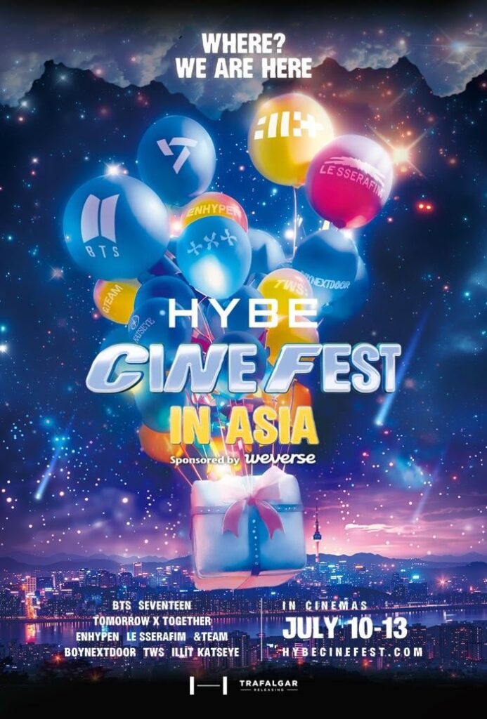 BTS ، Seventeen ، Txt (Tomorrow X Together) ، endypen ، Le Sserafim ، & Team ، Boynextdoor ، TWS ، Illit ، Katseye – 2025 Hybe Cine Fest في آسيا (ملصق إعلان) BTS ، Seventeen ، Txt (Tomorrow X Together) ، endypen ، Le Sserafim ، & Team ، Boynextdoor ، TWS ، Illit ، Katseye - 2025 Hybe Cine Fest في آسيا (ملصق إعلان)