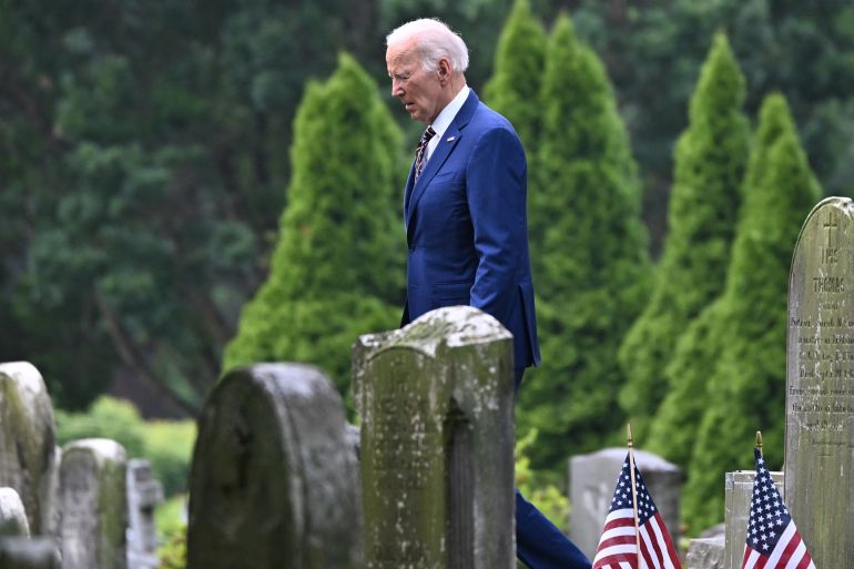 Former President Joe Biden arrives at Saint Joseph on the Brandywine Catholic Church for a memorial mass on the 10th anniversary of the death of the President's son Beau Biden in Wilmington, Delaware on May 30, 2025. (Photo by ALEX WROBLEWSKI / AFP)