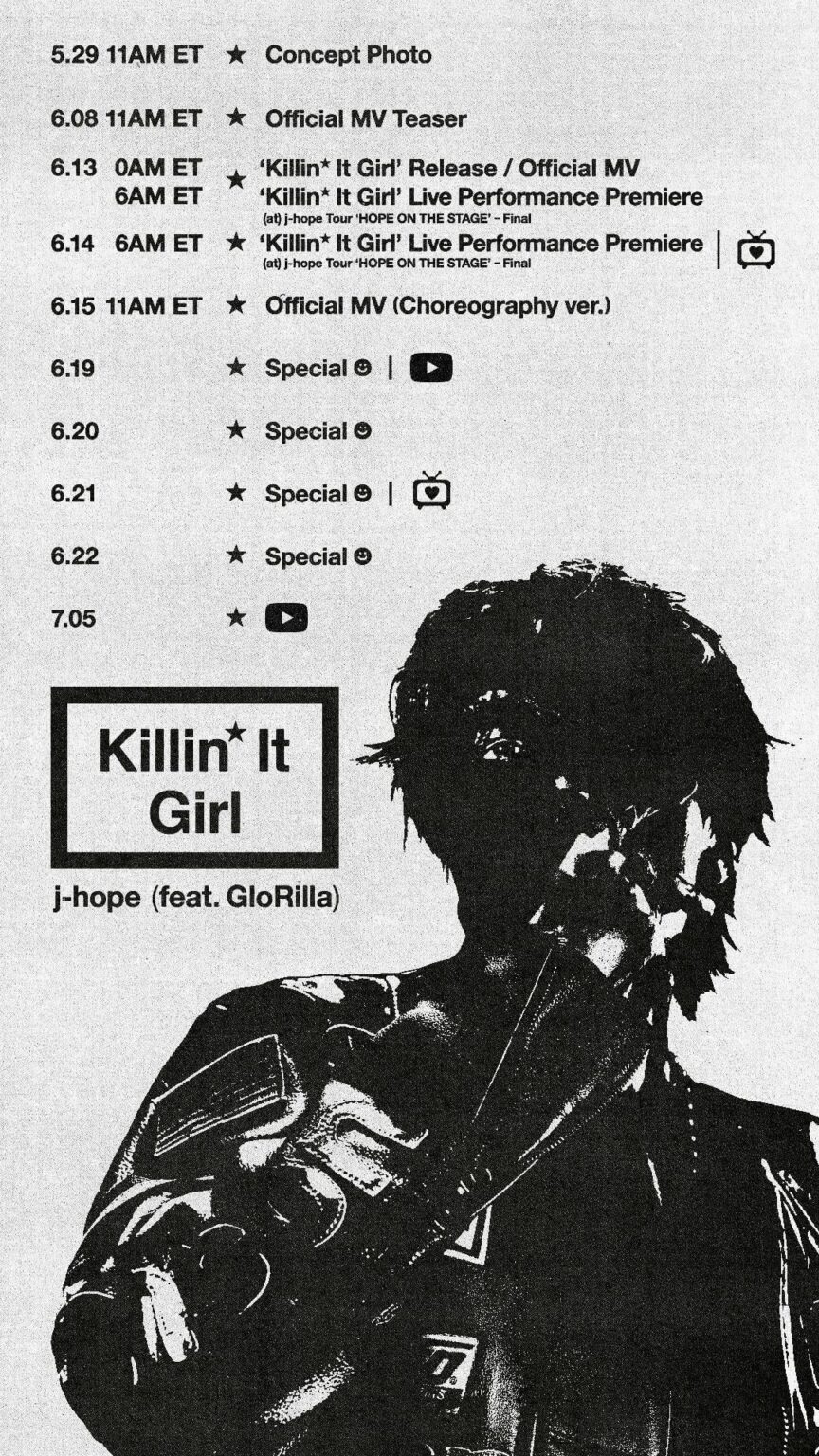 BTS J -Hope - Single Digital: Killin 'It Girl (الفذ. Glorilla) (جدول الإصدار)