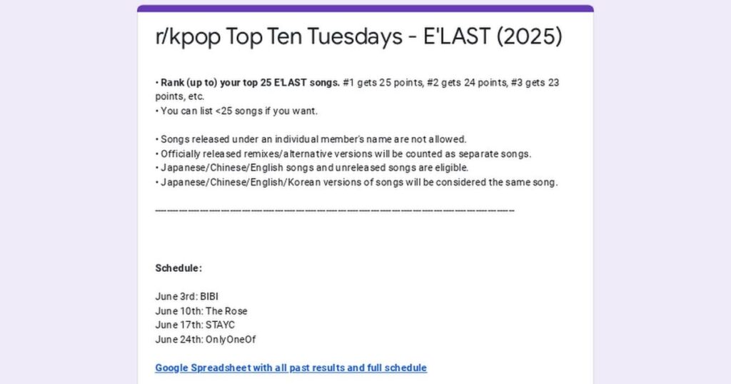 /R/KPOP Top Tex Tuesdaydays التصويت: E’last (2025) /R/KPOP Top Tex Tuesdaydays التصويت: E'last (2025)