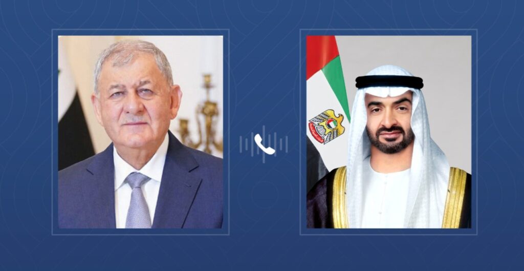 رئيس الدولة والرئيس العراقي يبحثان هاتفياً علاقات البلدين والتطورات الإقليمية رئيس الدولة والرئيس العراقي يبحثان هاتفياً علاقات البلدين والتطورات الإقليمية