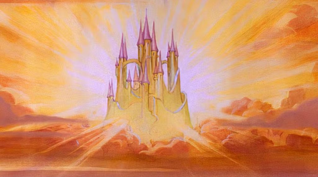 قصر باللون الذهبي في السماء