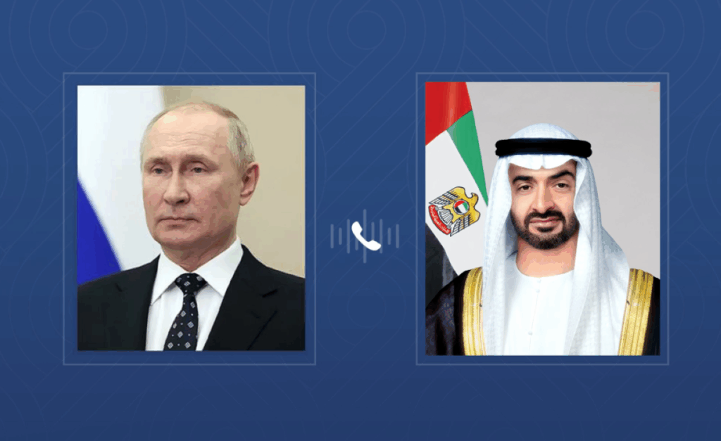 محمد بن زايد والرئيس الروسي يبحثان خلال اتصال هاتفي سبل احتواء التصعيد في المنطقة Al Bayan