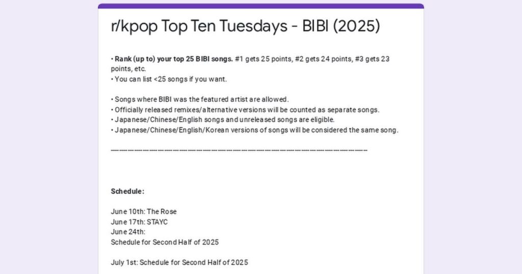 /R/KPOP TOP TENTYDAY أيام الثلاثاء التصويت: BIBI (2025)