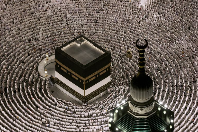 Muslim worshippers gather to pray around the Kaaba, Islam's holiest shrine, at the Grand Mosque complex in the holy city of Mecca on June 1, 2025 ahead of the annual Hajj pilgrimage.