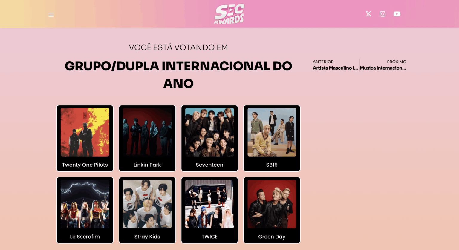 تم ترشيح 250613 مرتين للفئة: المجموعة الدولية/الثنائي للعام في جوائز SEC