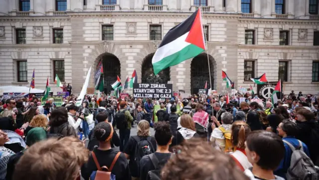 مظاهرة تحمل علم فلسطين