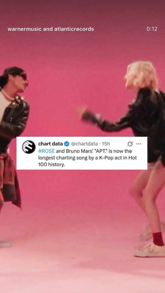 Rosé & Bruno Mars - 'Apt.' هي الآن أطول أغنية رسم من قبل عمل K-pop في Hot 100 History!
