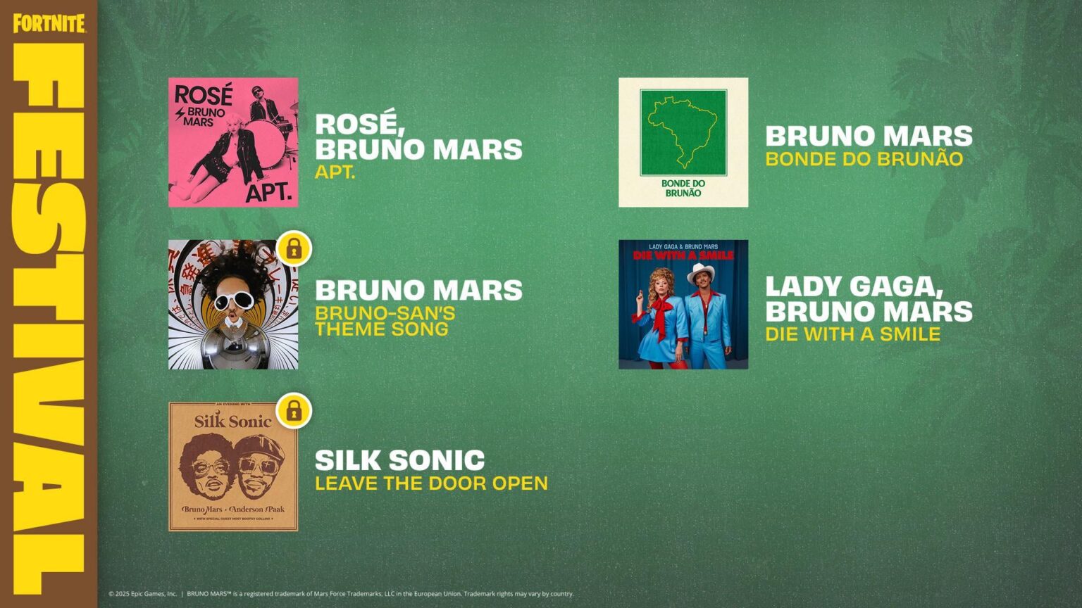 250618 Rosé & Bruno Mars - "Apt." تمت إضافته كمسار مربى في مهرجان Fortnite!