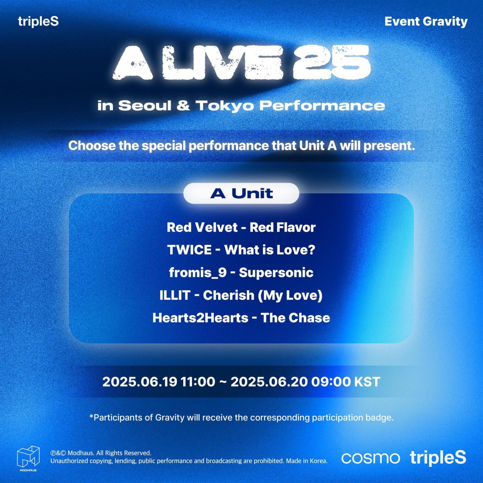 Triples - Gravity Event: A Live 25 in Seoul & Tokyo Performance (اختر الأداء الخاص الذي ستقدمه الوحدة A)