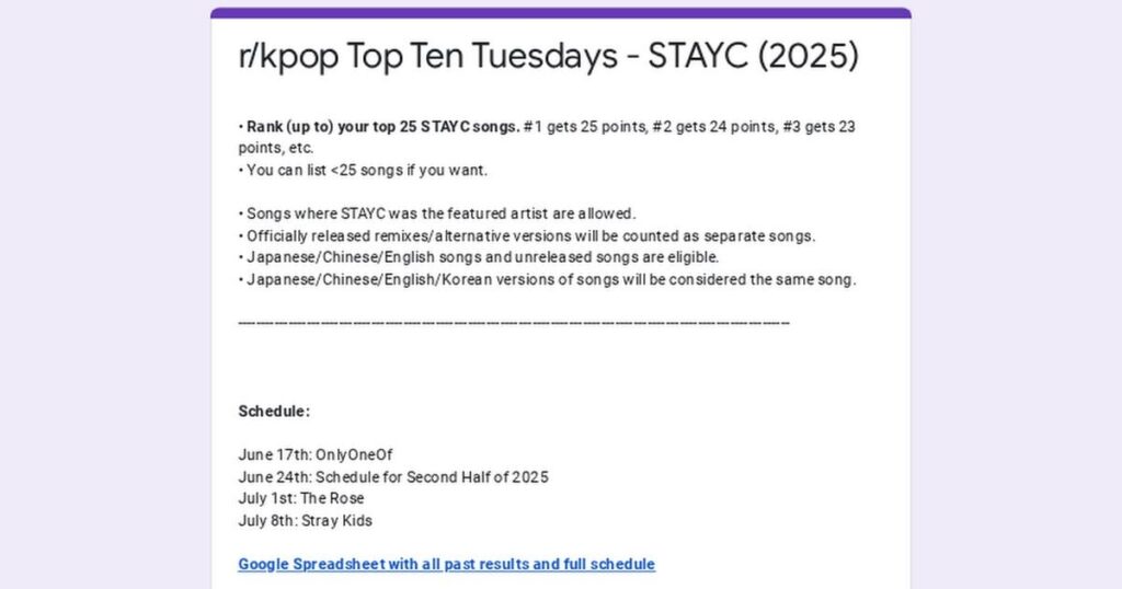 /R/KPOP TOP TENTYDAY أيام الثلاثاء التصويت: Stayc (2025)