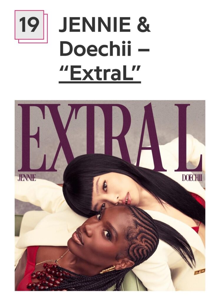 250725 عبقري يصنف جيني "extraal" feat.doechii كأفضل أغنية 19 أفضل تم إصدارها في عام 2025 حتى الآن
