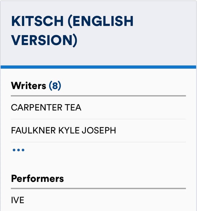 تم تسجيل Kitsch (English Ver) و Sunlight لـ IVE على ASCAP.