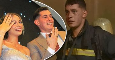 الضابط نور امتياز أحد أبطال إطفاء حريق سنترال رمسيس يحتفل بخطوبته (صور)