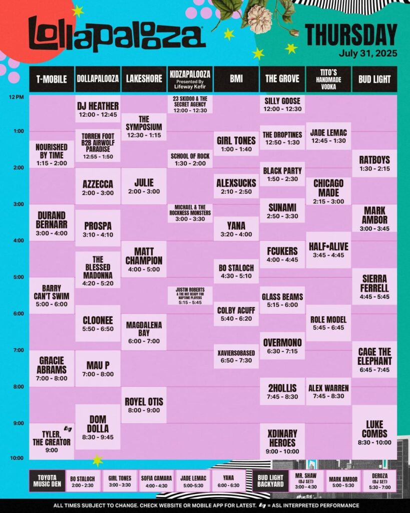 Lollapalooza 2025 محدثة أوقات محدثة
