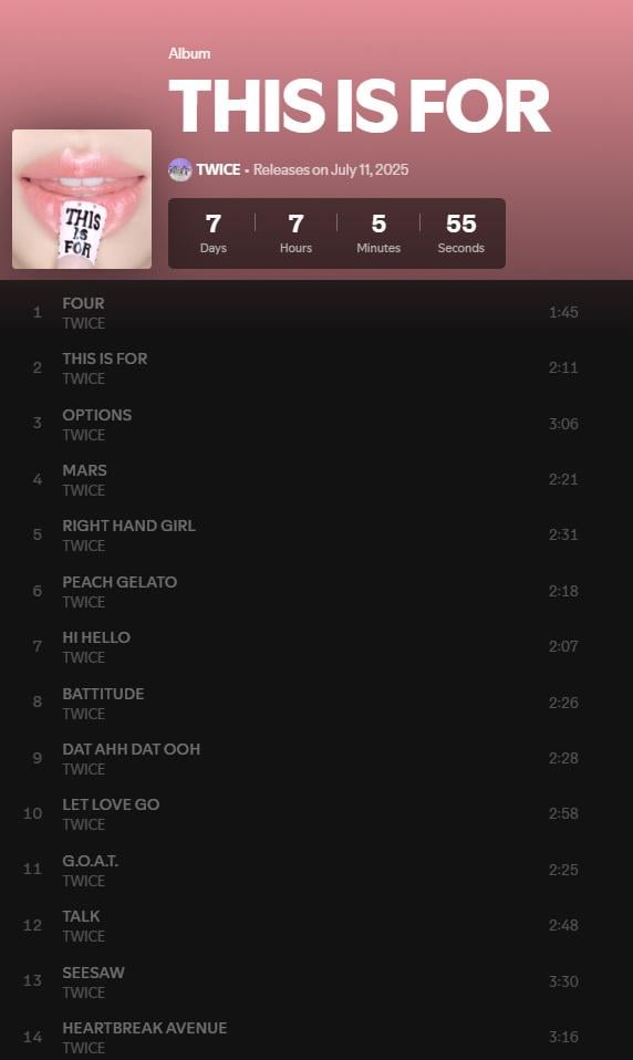 250704 Spotify Update - مرتين "هذا هو لفترات المسار الرسمية التي تم إصدارها