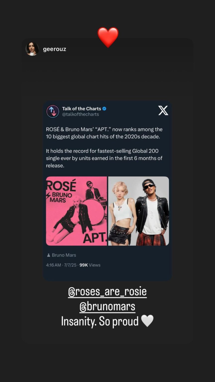 250708 تحديث قصة Rosé IG