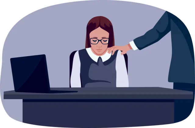 رسم لرجل يضع يده على كتف امرأة تحني رأسها