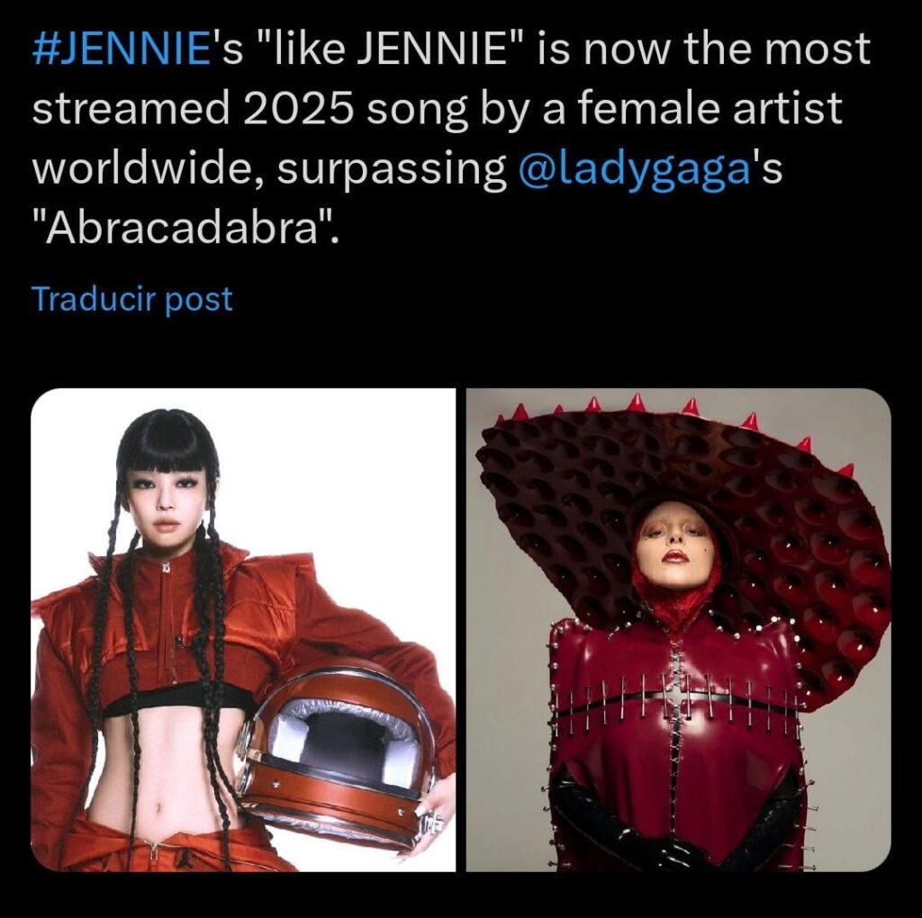 250718 "Like Jennie" هي الآن أغنية الفنانين الأكثر تدفقًا تتجاوز "Abracadabra" من قبل Lady Gaga التي تم إصدارها هذا العام