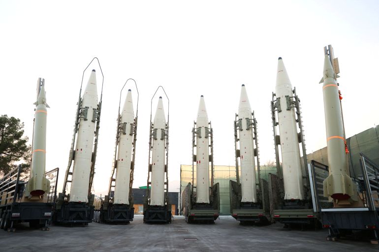 Iranian ballistic missiles are displayed during the ceremony of joining the Armed Forces, in Tehran, Iran, August 22, 2023. Iran's Presidency/WANA (West Asia News Agency)/Handout via REUTERS ATTENTION EDITORS - THIS PICTURE WAS PROVIDED BY A THIRD PARTY.