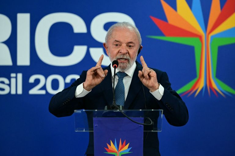 Brazil's President Luiz Inacio Lula da Silva speaks during a press conference at the BRICS summit in Rio de Janeiro, Brazil, on July 7, 2025.