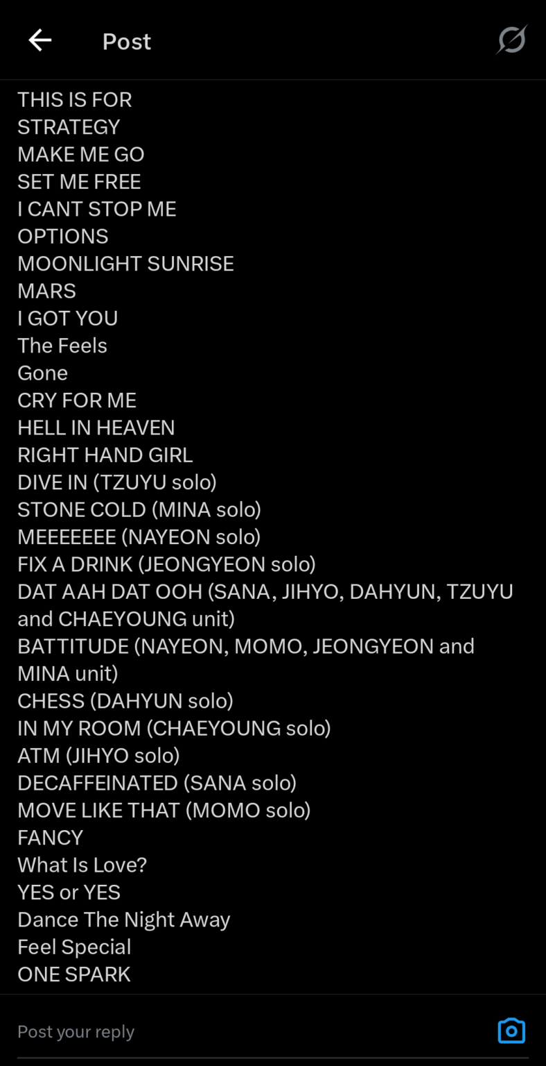 قائمة Set Twice طويلة جدًا لدرجة أنها استغرقت شاشتي بالكامل (شاشة Galaxy S23 Ultra ولقطة شاشة من X)