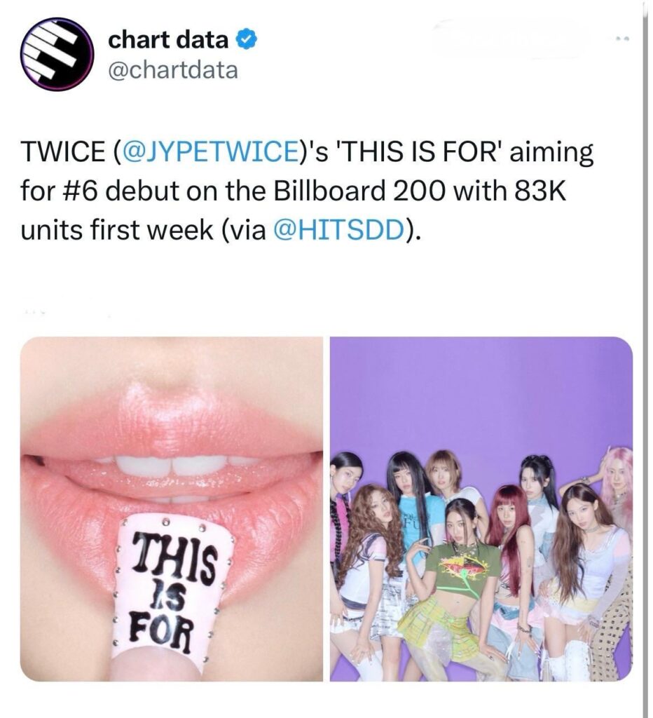 250716 Chart Data Twitter Update - مرتين ( @jypetwice) هذا هو من أجل "الهدف من #6 على Billboard 200 مع 83k وحدة الأسبوع الأول (عبر hitsdd)