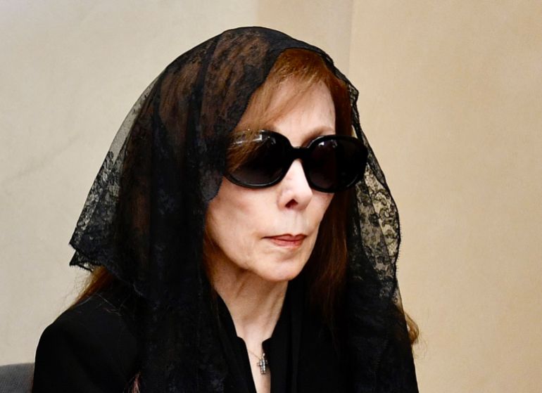 epa12268099 Lebanese singer Nouhad Wadie Haddad, known as Fairuz, mother of late Lebanese composer and musician Ziad Rahbani attends his funeral at a church in Bikfaya town in the Matn District region of Mount Lebanon, Lebanon, 28 July 2025. EPA/ABBAS SALMAN