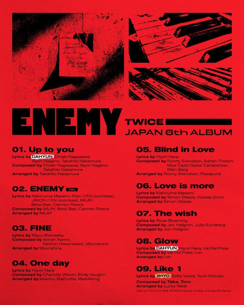 250724 Japan Twitter Update -Twice Japan 6th Abrum Track List 『Enemy』