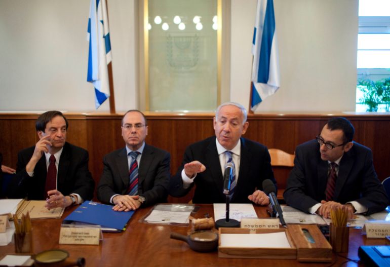 JERUSALEM, ISRAEL - JULY 01: Israeli Prime Minister Benjamin Netanyahu attends the weekly cabinet meeting in his office, July 01, 2012 in Jerusalem, Israel. The meeting comes in the wake of reports that Natanyahu ordered his advisor to cancel the scheduled meeting between Palestinian President Mahmoud Abbas and Israel's Vice Prime Minister Shaul Mofaz. (Photo by Abir Sultan - Pool/Getty Images)