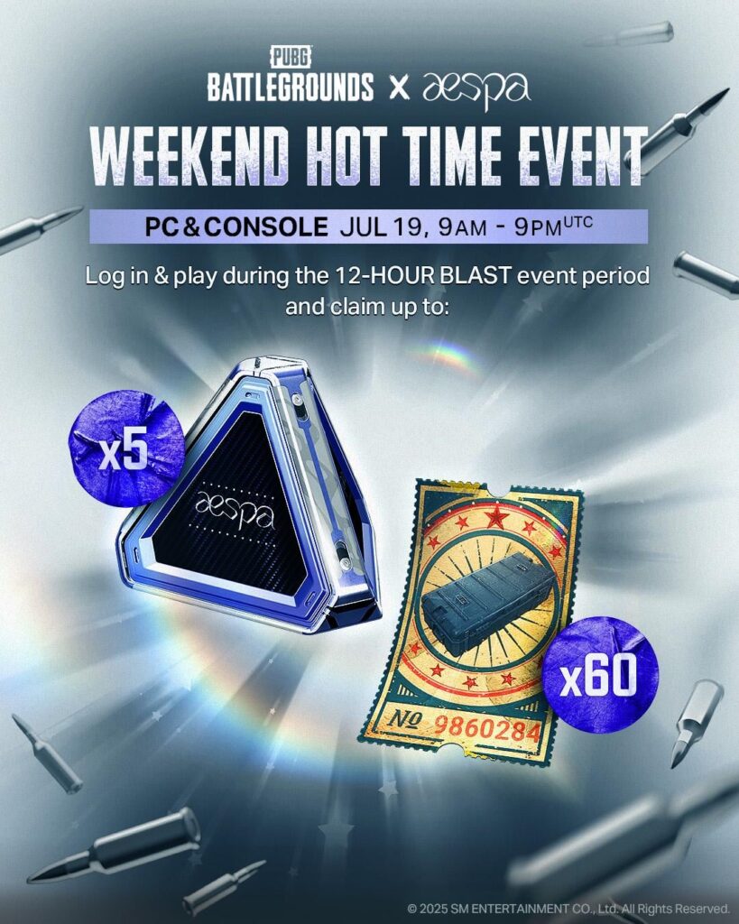 250718 PUBG: Battlegrounds Twitter Update - هل تبحث عن ذاكرة التخزين المؤقت مجانية AESPA Loot؟ انزل في نهاية هذا الأسبوع للمساعدة في إكمال مجموعتك. متاح لمدة 12 ساعة فقط. 📅PC & Console: 19 يوليو ، 9 صباحًا - 9 مساءً بالتوقيت العالمي