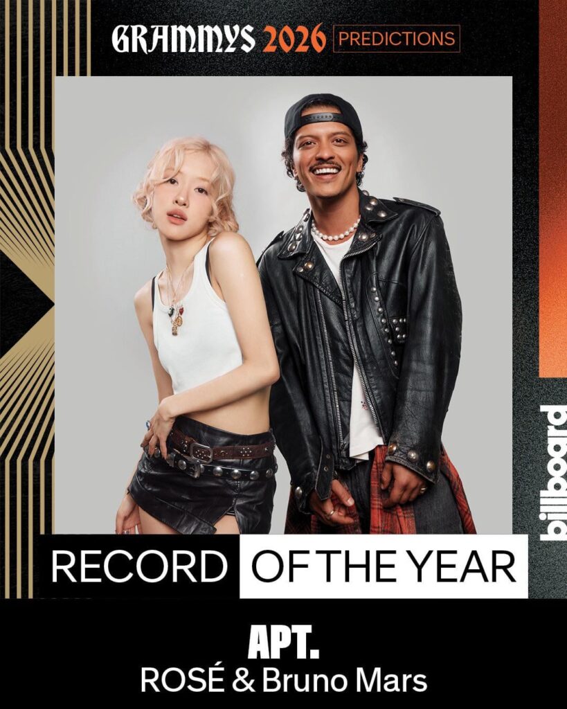 250723 Rosé & Bruno Mars - "Apt." سميت بيلبورد كواحد من أفضل المتنافسين لجائزة 2026 GRAMMYS "للعام"!