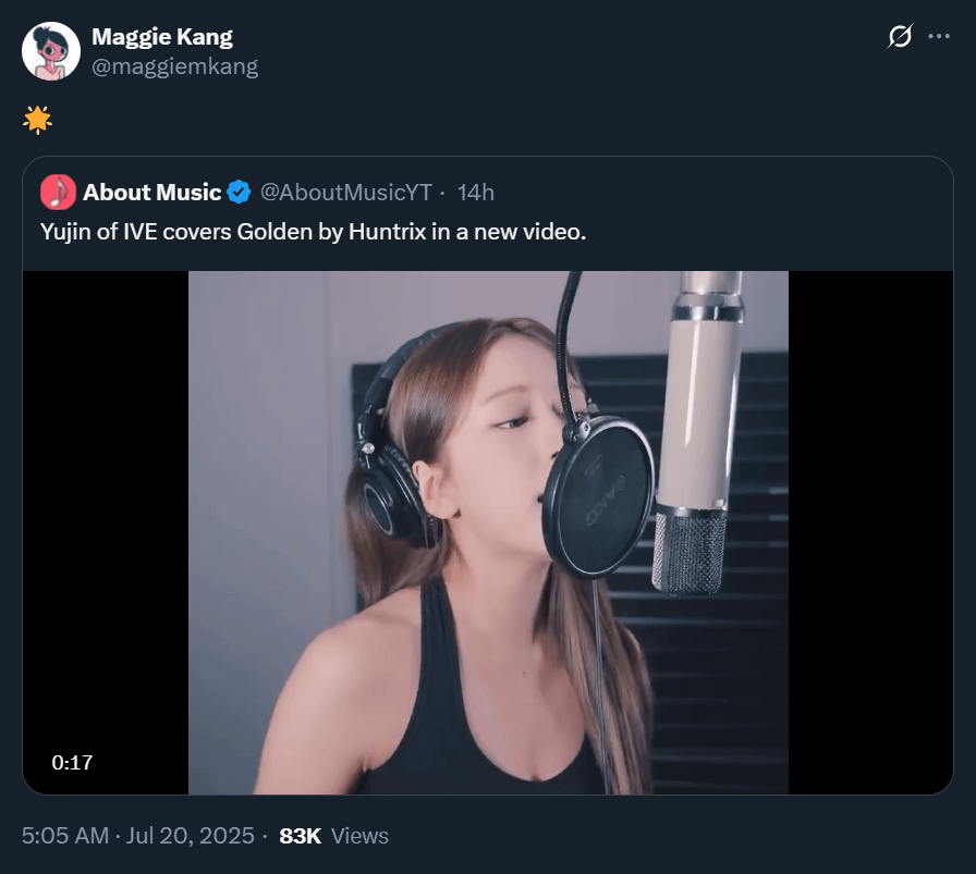 250720 Maggie Kang ، مخرج/كاتب KPOP Demon Hunters ، شاركت غلاف Yujin من Golden على Twitter