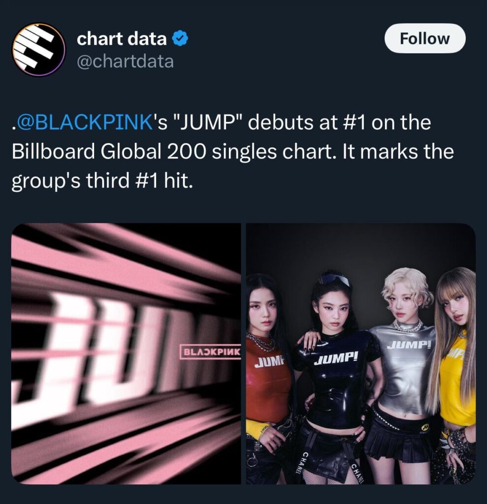 250721 Blackpink - "뛰어 (Jump)" لاول مرة في المرتبة الأولى على مخطط Billboard Global 200 Singles!