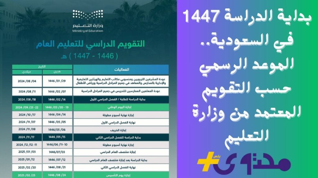 بداية الدراسة 1447 في السعودية.. الموعد الرسمي حسب التقويم المعتمد من وزارة التعليم